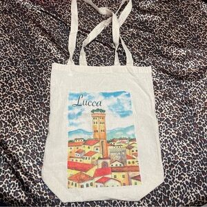Lucca Italy Cotton Graphic Print Cream Tote Bag